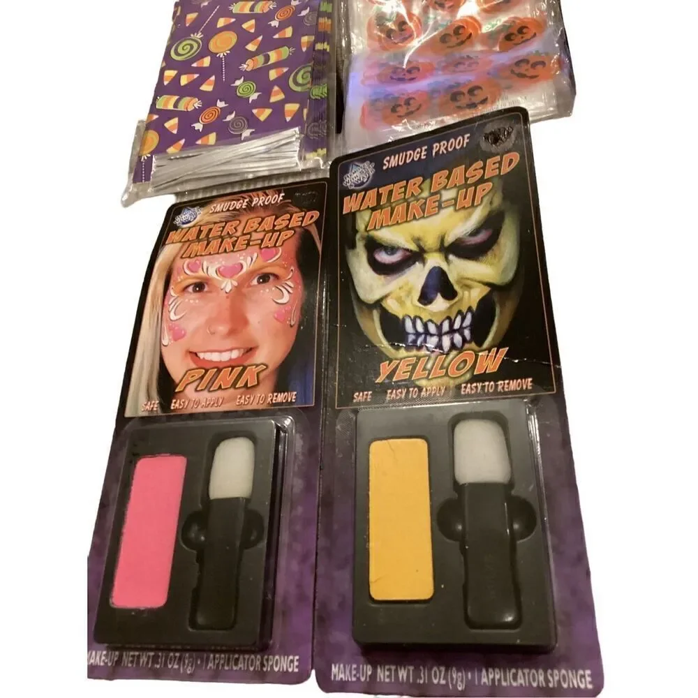 Bundle Of Halloween Makeup And Treat Bags Monster Cling Ons